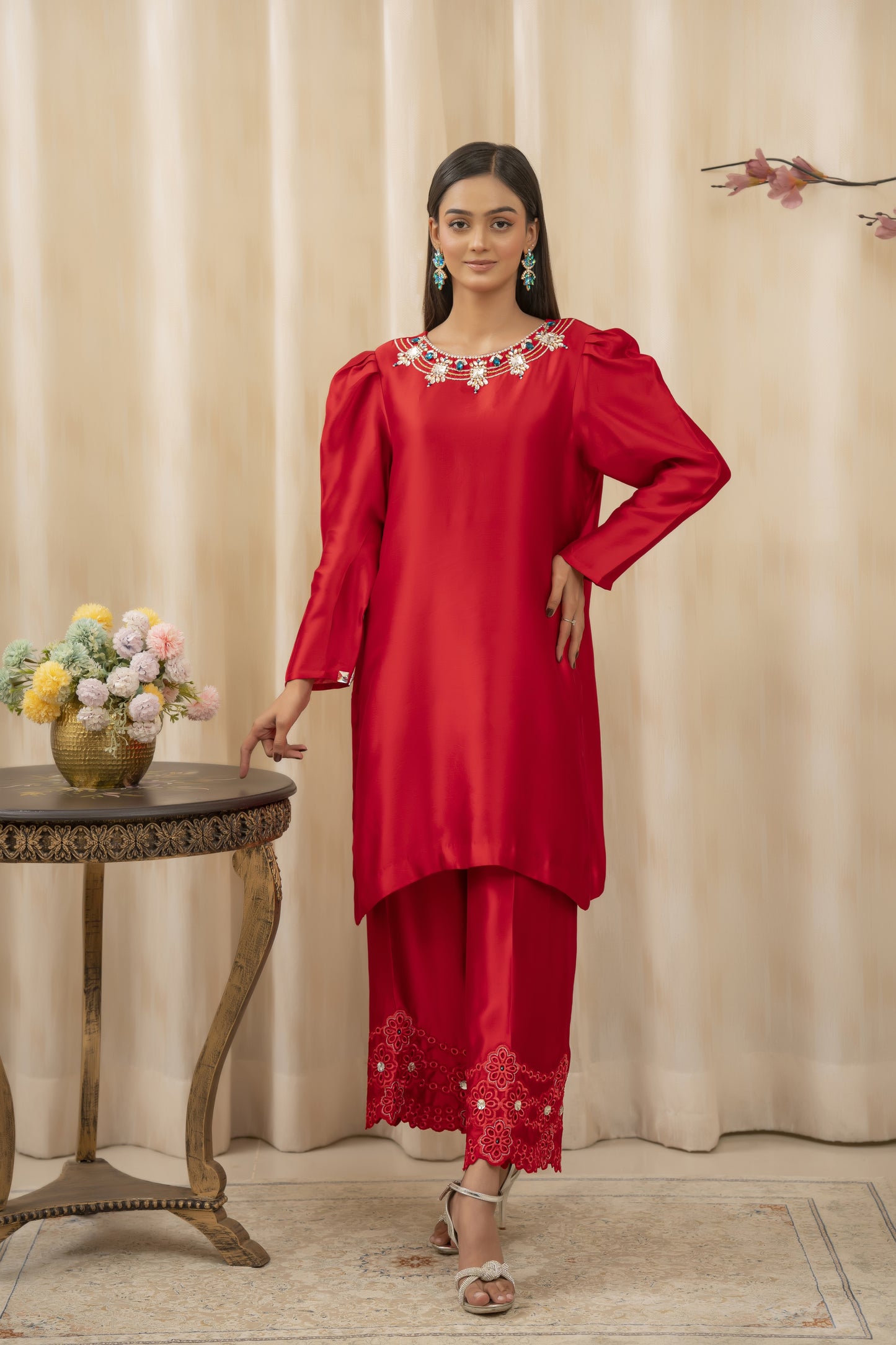 SAANJH - Cherry Red Formal Co-Ords - 2 PCS