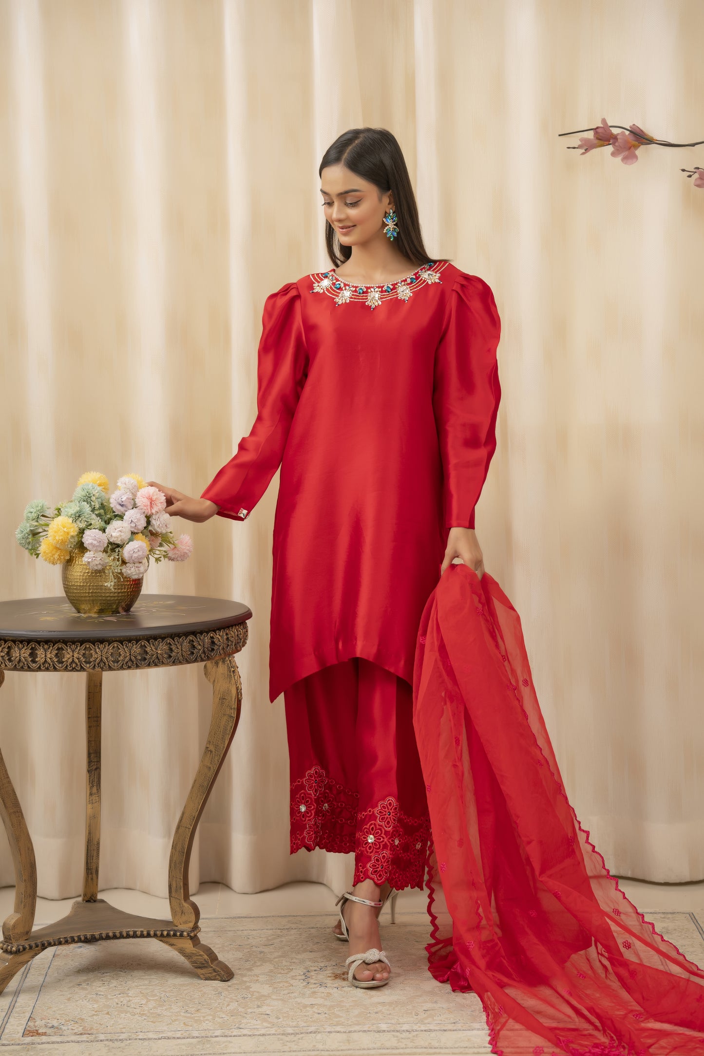 SAANJH - Cherry Red Formal Co-Ords - 2 PCS