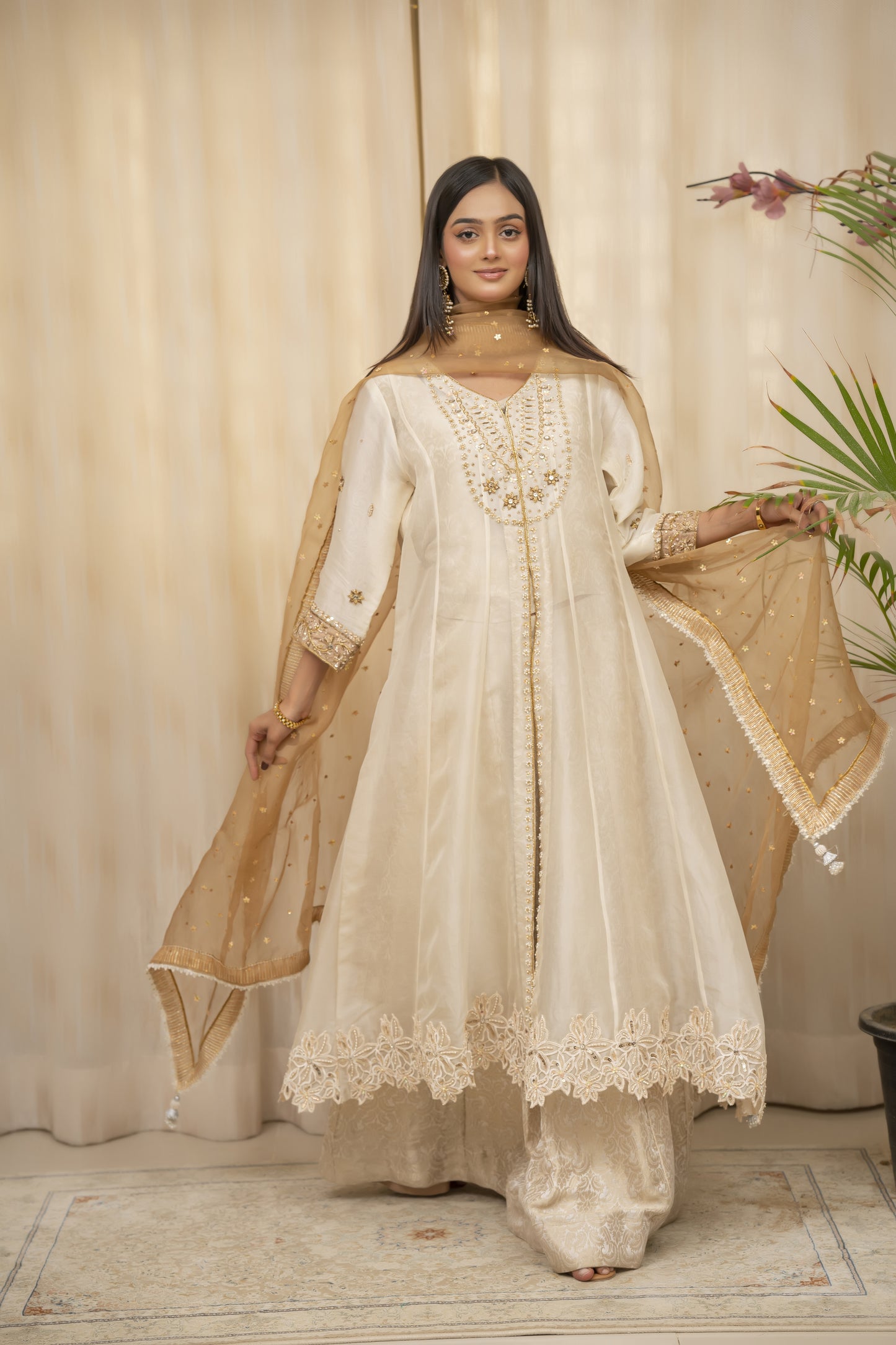 ANABIA - Ivory and Beige Lehenga Dress - 4 PCS