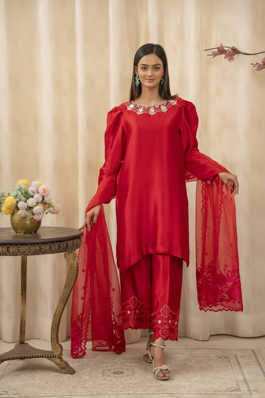 SAANJH - Cherry Red Formal Co-Ords - 2 PCS