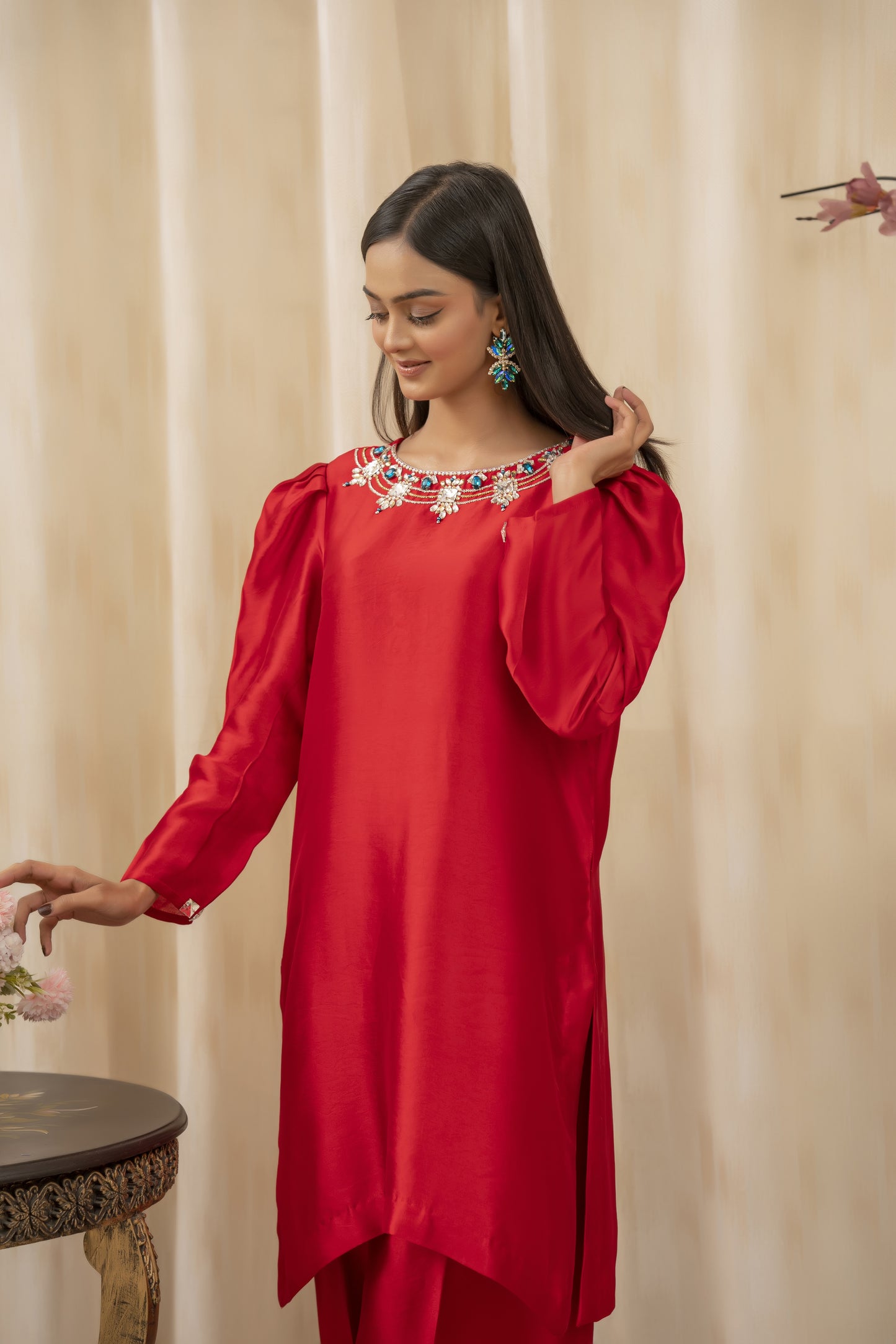 SAANJH - Cherry Red Formal Co-Ords - 2 PCS