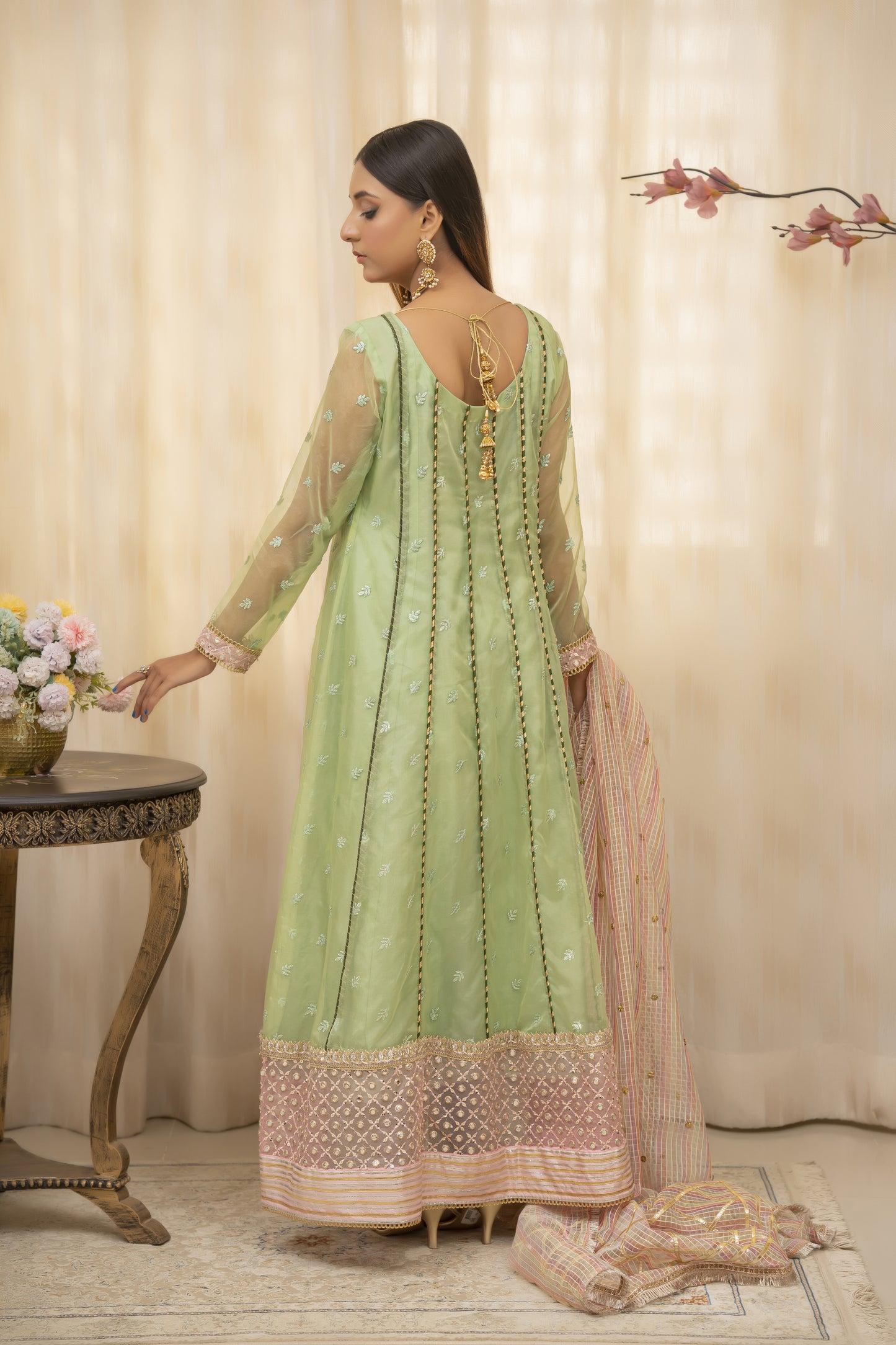 ZYRA - Sage Green Long Dress - 2 PCS