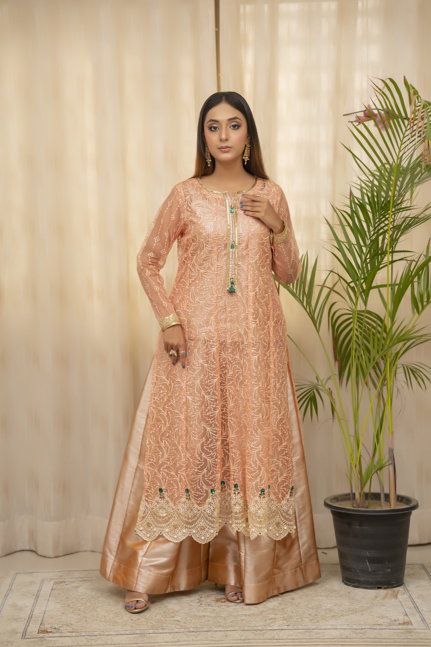 JHANKAR - Coral Emrboidered Dress - 4 PCS