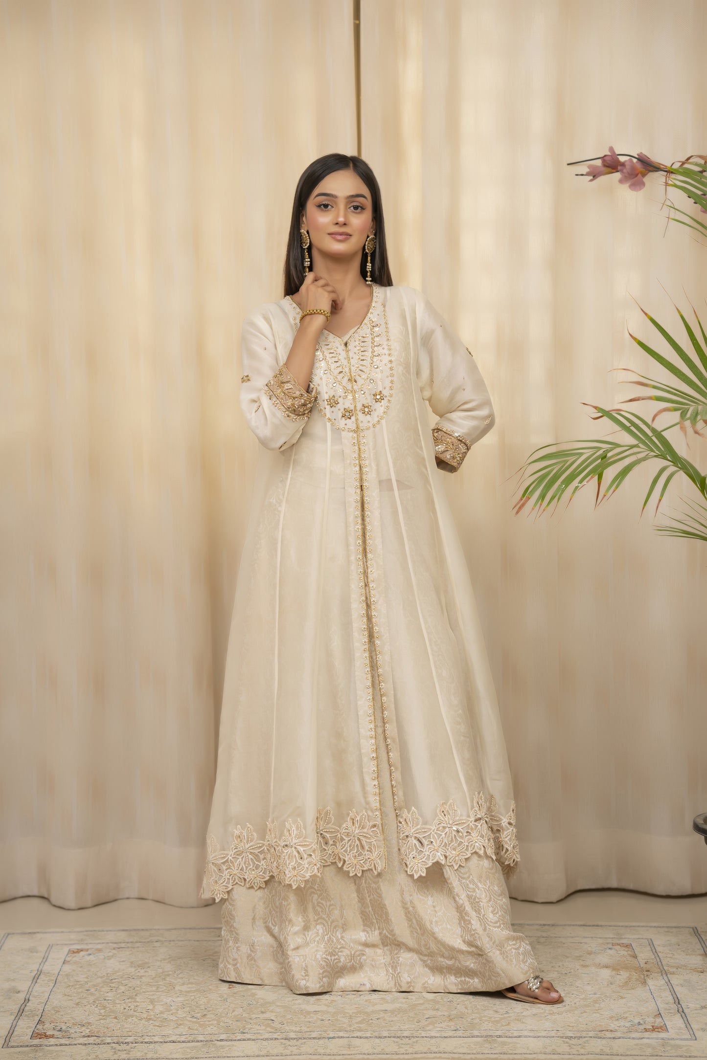 ANABIA - Ivory and Beige Lehenga Dress - 4 PCS