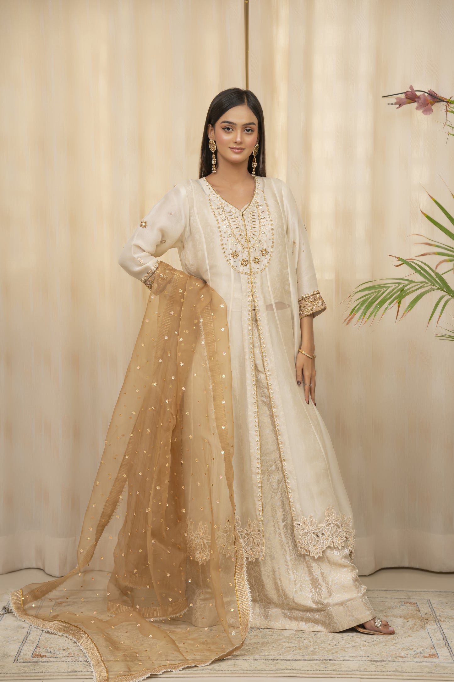 ANABIA - Ivory and Beige Lehenga Dress - 4 PCS