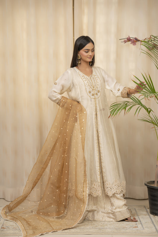 ANABIA - Ivory and Beige Lehenga Dress - 4 PCS