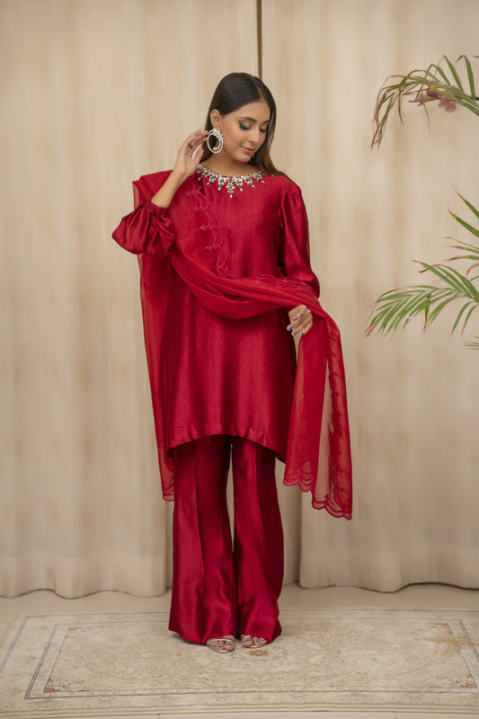 RAINA - Maroon Formal Co-Ords - 2 PCS